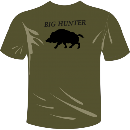 Camiseta de caza con jabalí en la espalda color verde