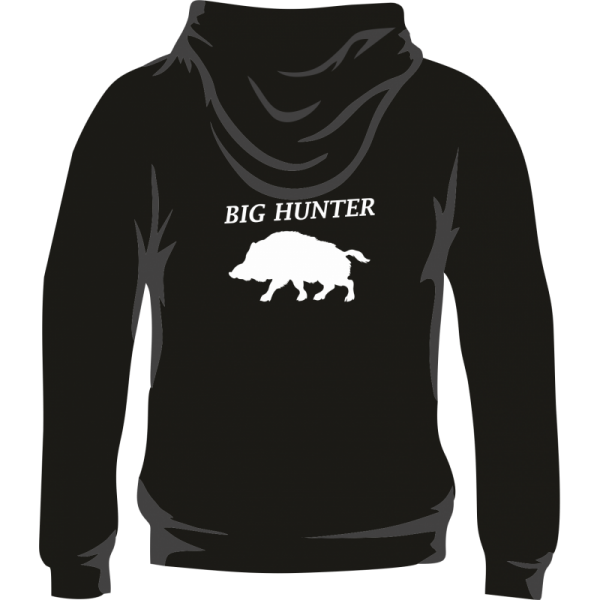 Sudadera de caza con capucha, con un jabalí en la espalda. Color negro